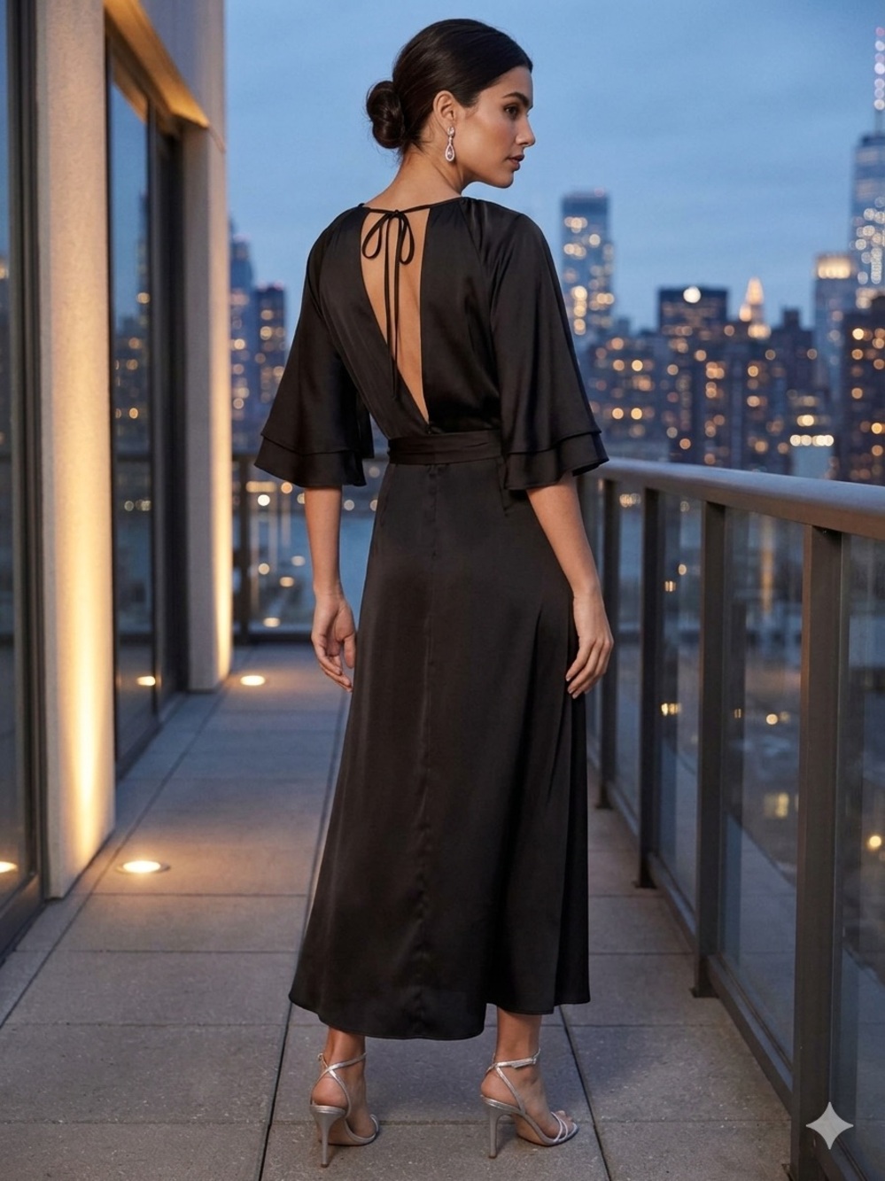 H&M Black Maxi Dress with Tie Back Detail